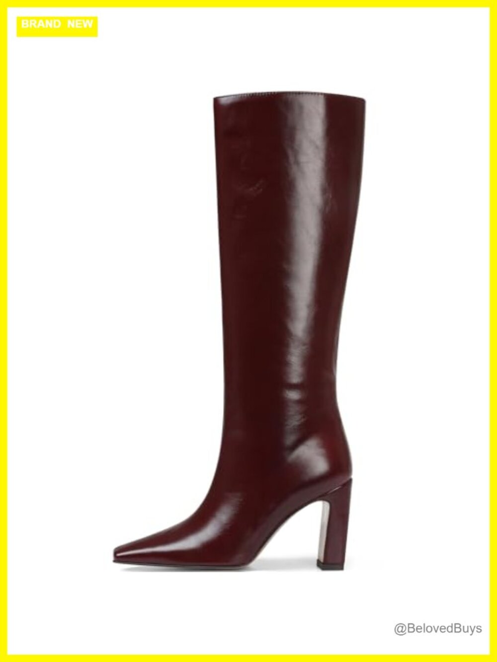Knee High Boots Square Toe Chunky Heel Tall Faux Leather